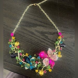 Statement Floral Necklace Colorful Crystal Rhinestone Gold Chain Necklace